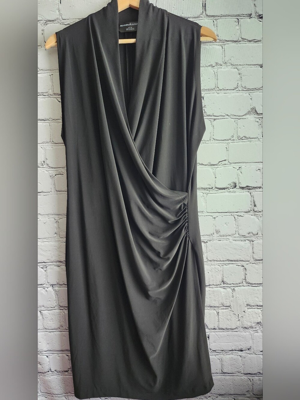 Norma KAMALI Women's Draped Black Dress - Sleek Ruched Detail XL